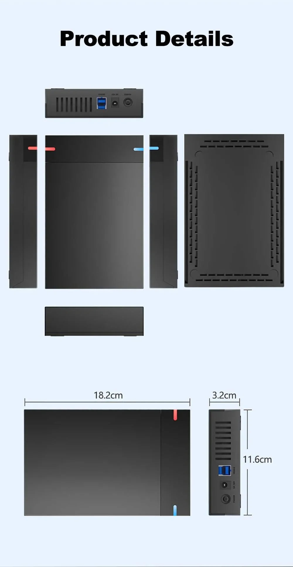 Portable 3.5 Inch USB 3.0 External Hard Drive Case Box Enclosure SATA SSD HDD 10TB Transmission for PC Laptop TV Cellphone