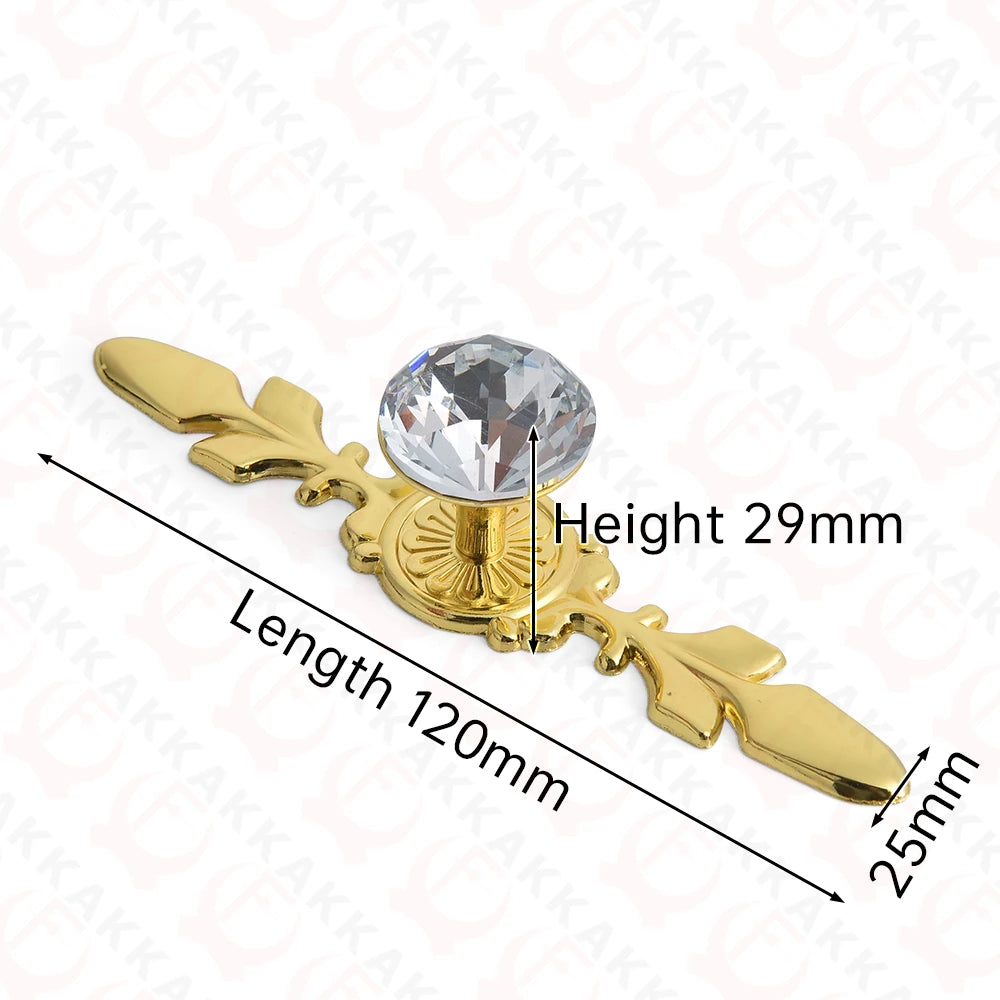 KAK Gold Diamond Crystal Glass Cabinet Knobs and Handles Cupboard Door Pulls Zinc Alloy Kitchen Handle Furniture Door Hardware