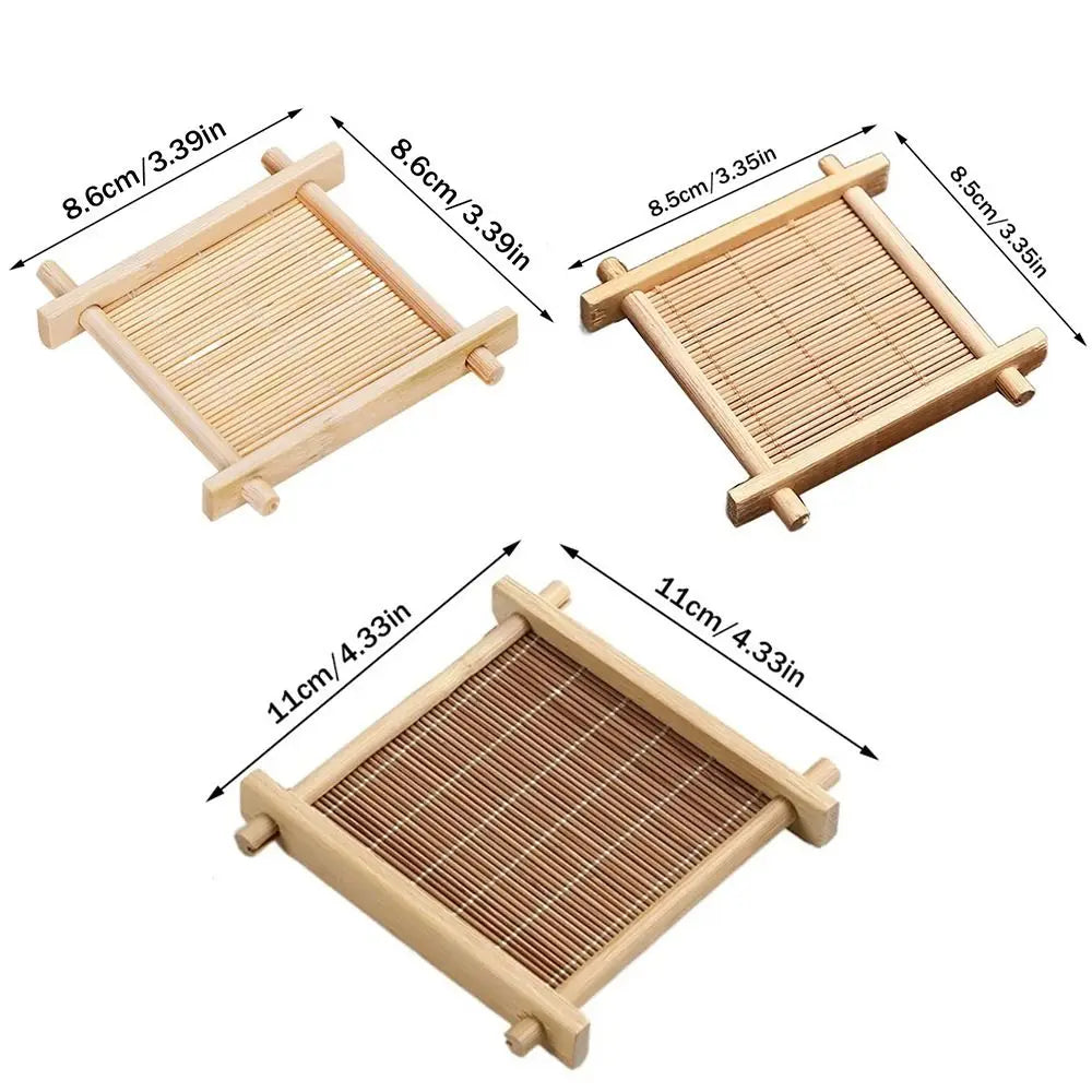 Tea Trays Square Bamboo Teacup Pad Retro Coffee Cup Mug Cup Tableware Heat Insulated Coasters Kitchen Restaurant Accessories