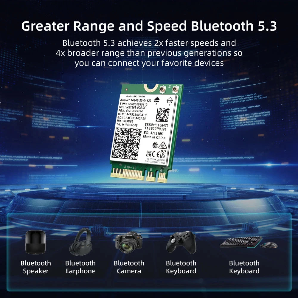 Tri Band WiFi6E AX210 Wireless 2.4Gbps Bluetooth 5.3 802.11AX Wireless Wi-Fi 6 AX210 For Intel AX210NGW M.2 NGFF Wlan WiFi Card