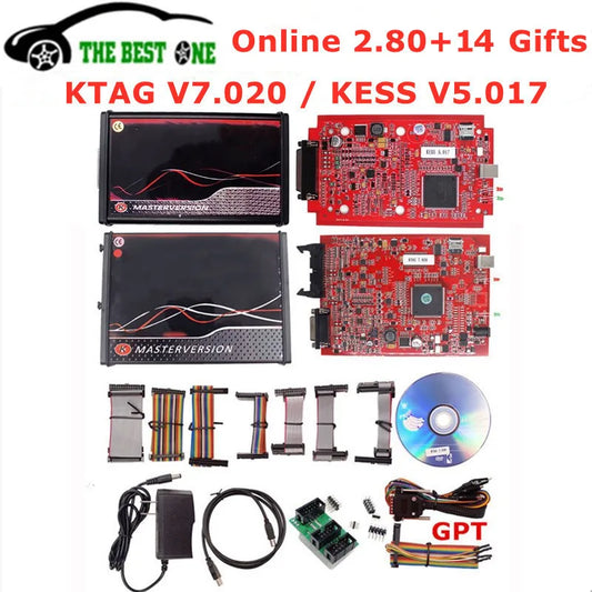 Unlimited 2.80 EU Red KTAG V7.020 4 LED 2.25 SW Online KESS V5.017 K-TAG 7.020 Master KESS 5.017 OBD2 Tricore ECU Repair Tool