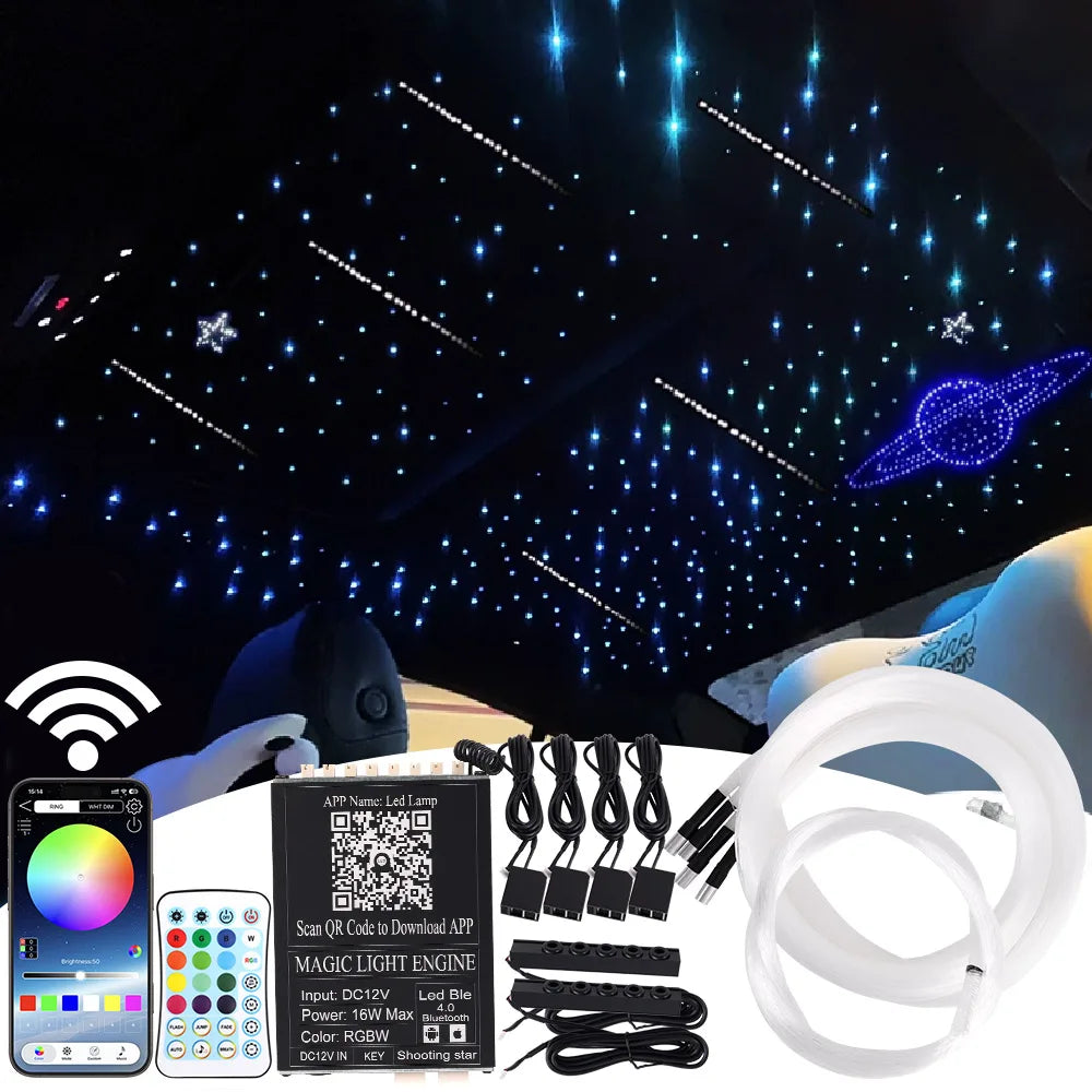 RGB Led Star Roof Starlight Headliner Remote Control Fiber Optic Lamp APP Voice 16W Twinkle Starry Sky Car Star Ceiling Light
