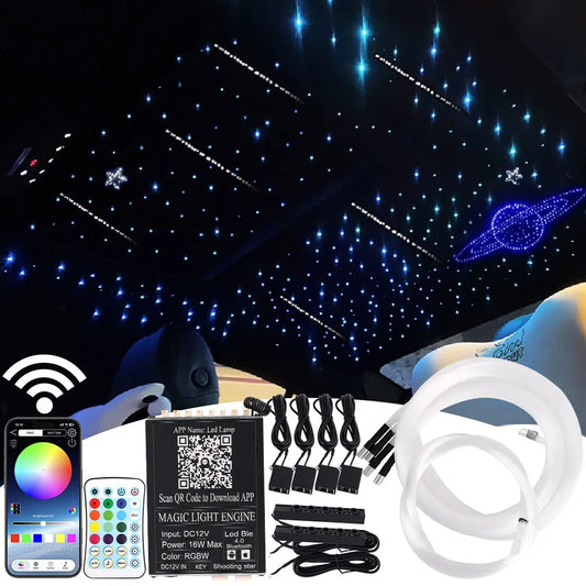 RGB Led Star Roof Starlight Headliner Remote Control Fiber Optic Lamp APP Voice 16W Twinkle Starry Sky Car Star Ceiling Light