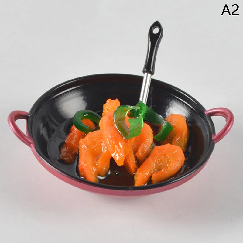 1/12 Dollhouse Miniature Accessories Mini Metal Cooking Pot with Food Simulation Kitchen Kitchenware Model Toy Doll House Decor