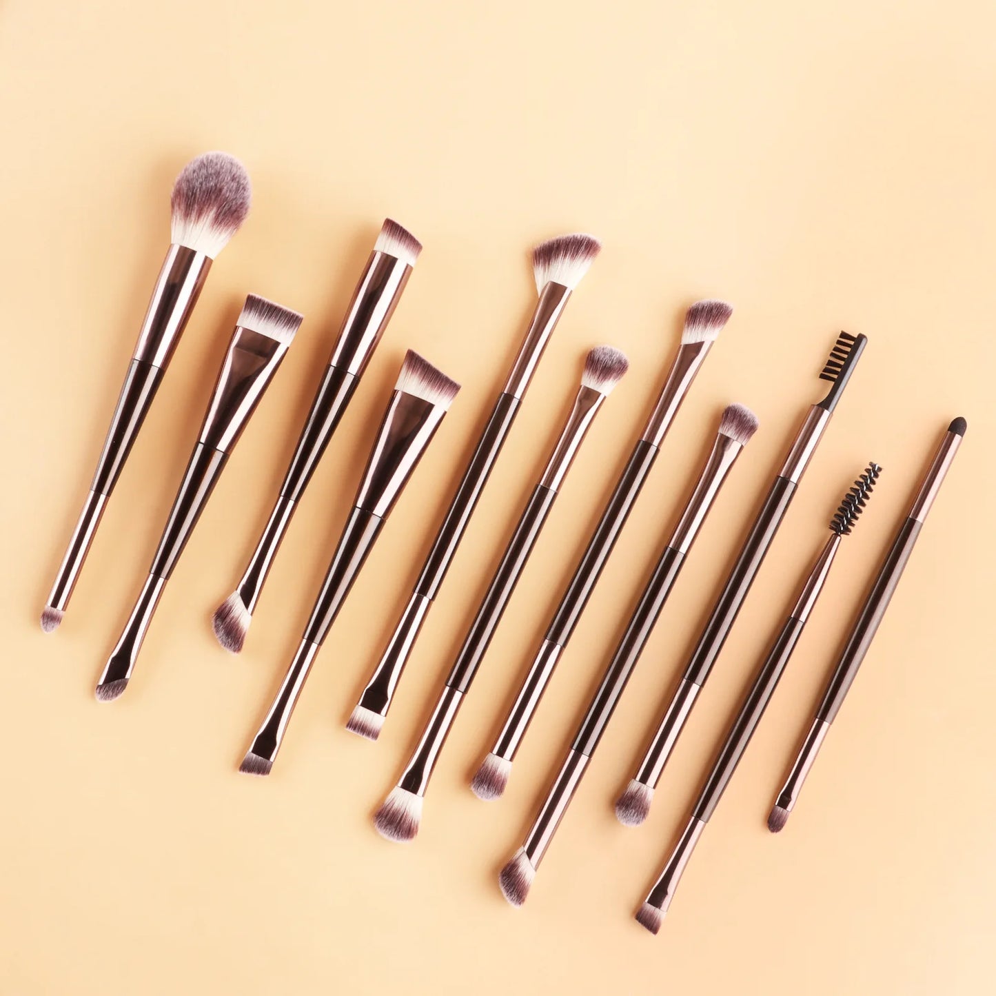 11 full set of eye makeup brushes, double-head design, eyeshadow brush, smudge brush, eyebrow brush, full set of beauty tools