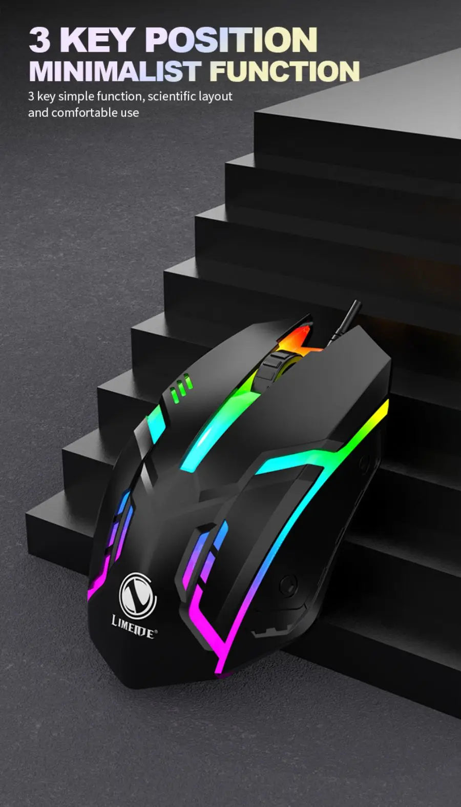 S1 Wired 3 Keys Mouse Colorful Lighting Gaming and Office For Microsoft Windows and Apple IOS System