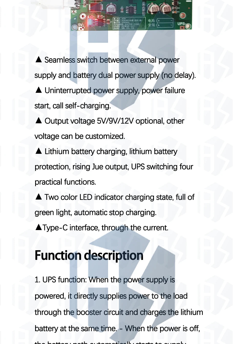 Type-C 15W 3A 18650 Lithium Battery Charger Module DC-DC Step Up Booster Fast Charge UPS Power Supply / Converter 5V 9V 12V