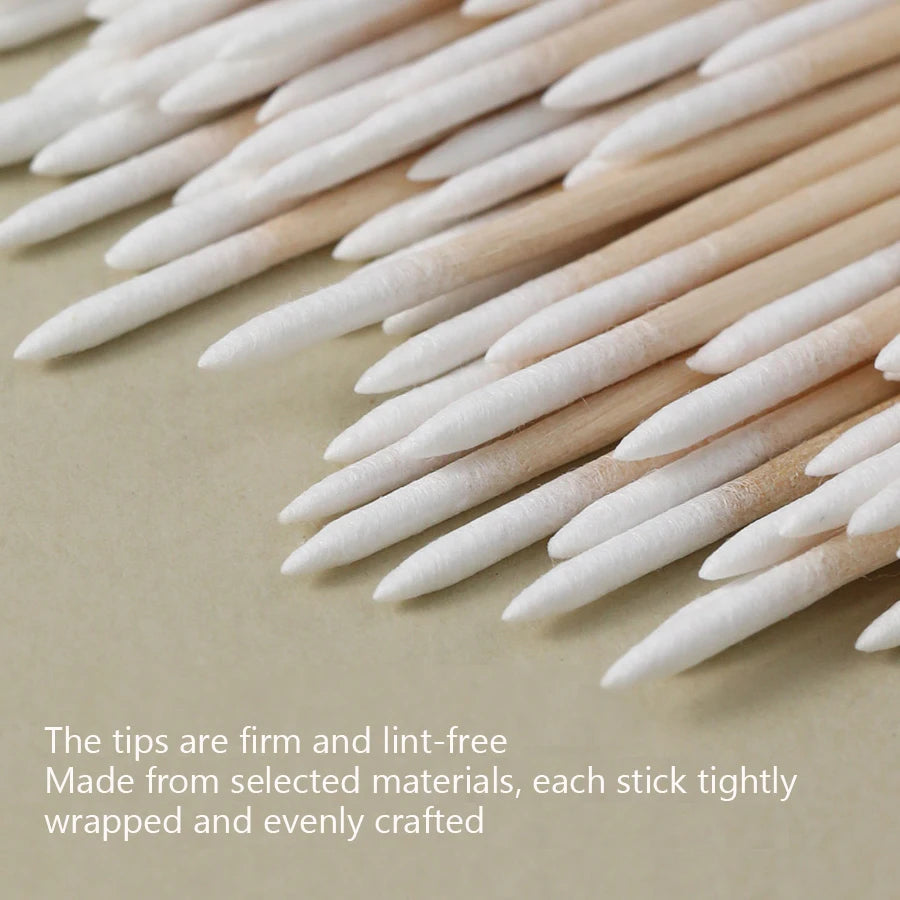 100Pcs Double-Ended Cotton Swabs Fine Pointed Tips for Nail Art Makeup Eyeliner Correction - Beauty Tools
