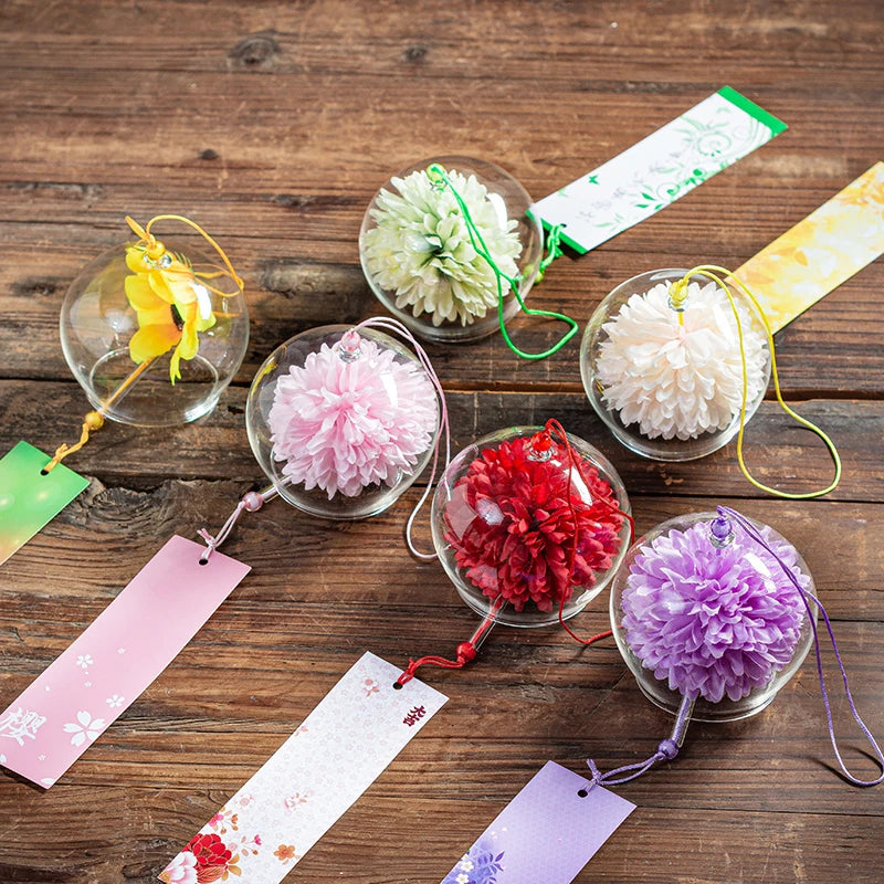 1PC Japanese Wind Bell Japan Wind Chime Handmade Glass Furin Home Spa Kitchen Office Decor Sakura Cherry Blossom Pattern Pendant
