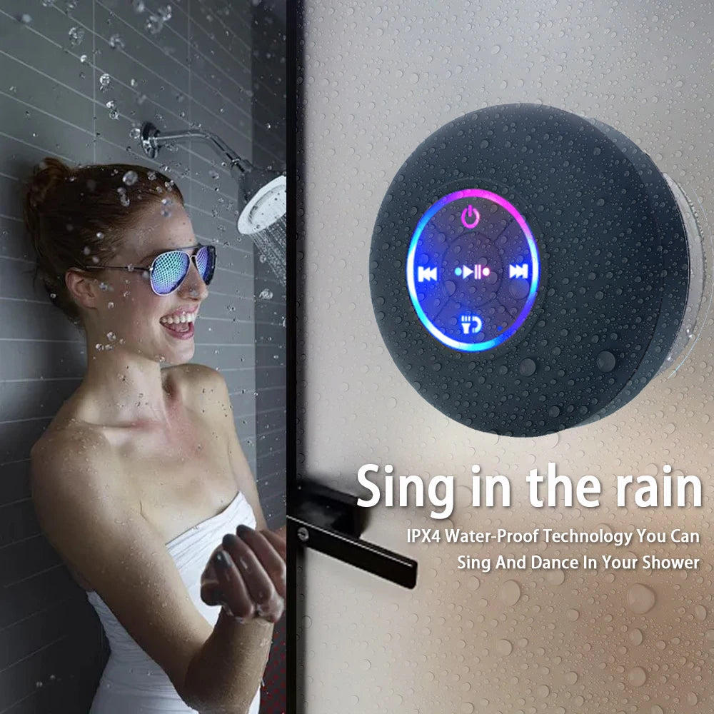 Bluetooth Speaker Portable Wireless Mini LED Speaker With Mic Suction Cup IPX4 Waterproof Resistant For Travel Outdoor Bathroom