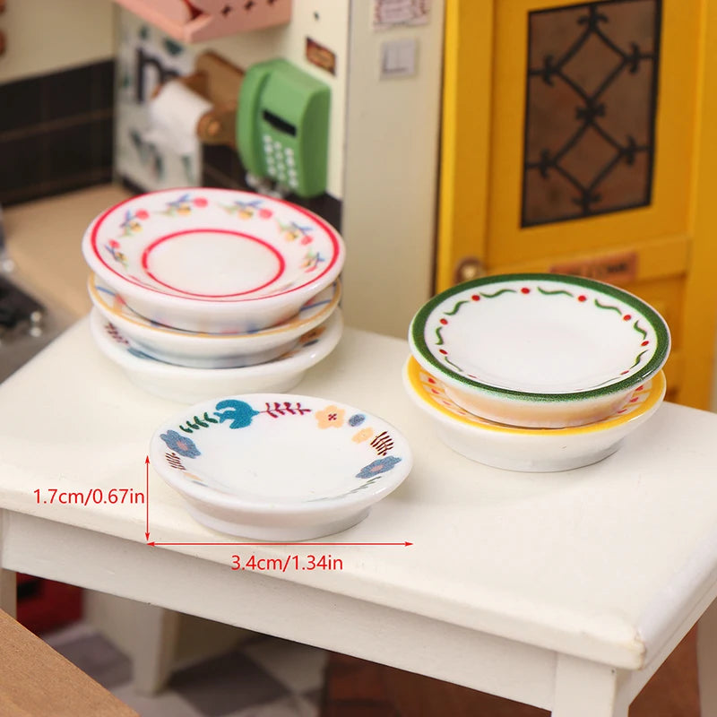 1/12 Dollhouse Mini Plates Dishes Model Dollhouse Simulation Kitchen Decoration Dolls House Accessories Pretend Play Toys 5PCS