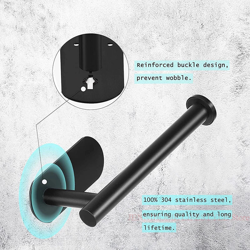 No Drill Toilet Paper Holder Wall Mount Self Adhesive Stainless Steel Towel Bar Ring Tissue Roll Dispenser For Bathroom Kitchen