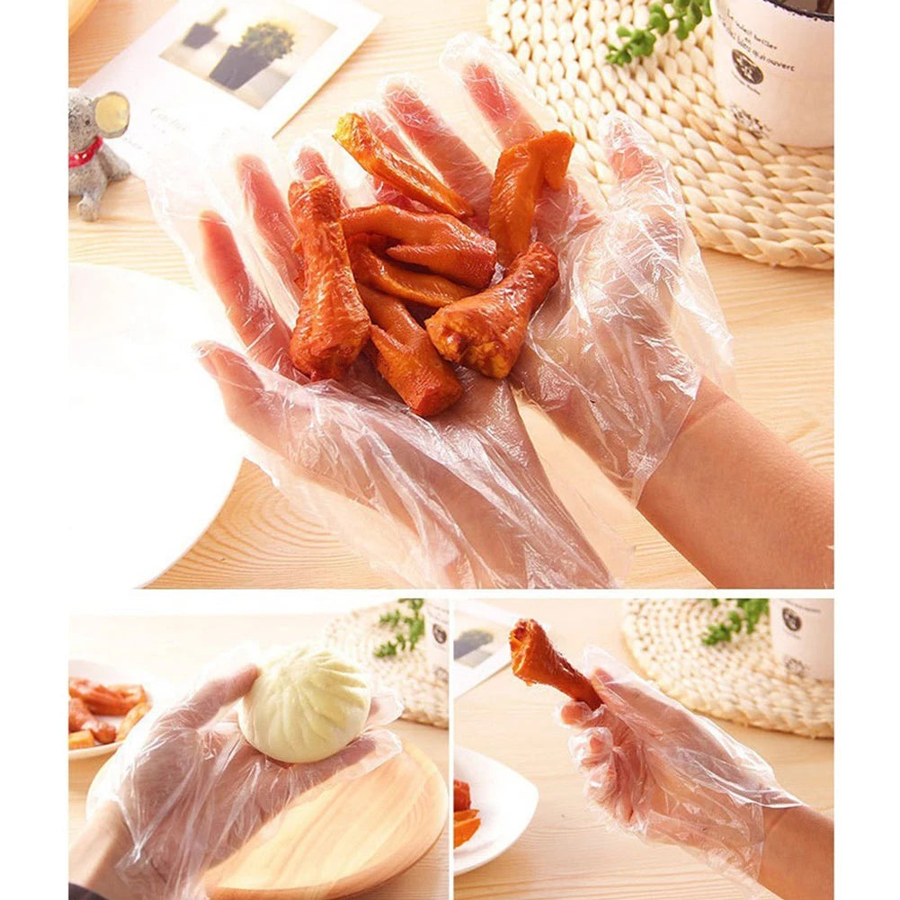 100PCS Disposable Gloves Food Grade Transparent Disposable Gloves Waterproof Transparent Plastic Multifunctional Safe Kitchen