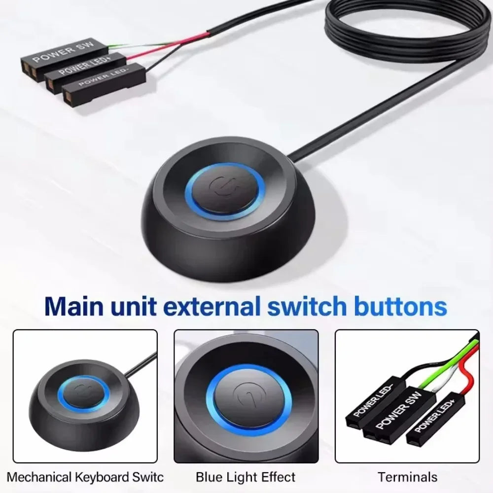 Computer External Switch Button Power Cable LED Light PC Motherboard Desktop External Start Power On/Off Button For Home Office