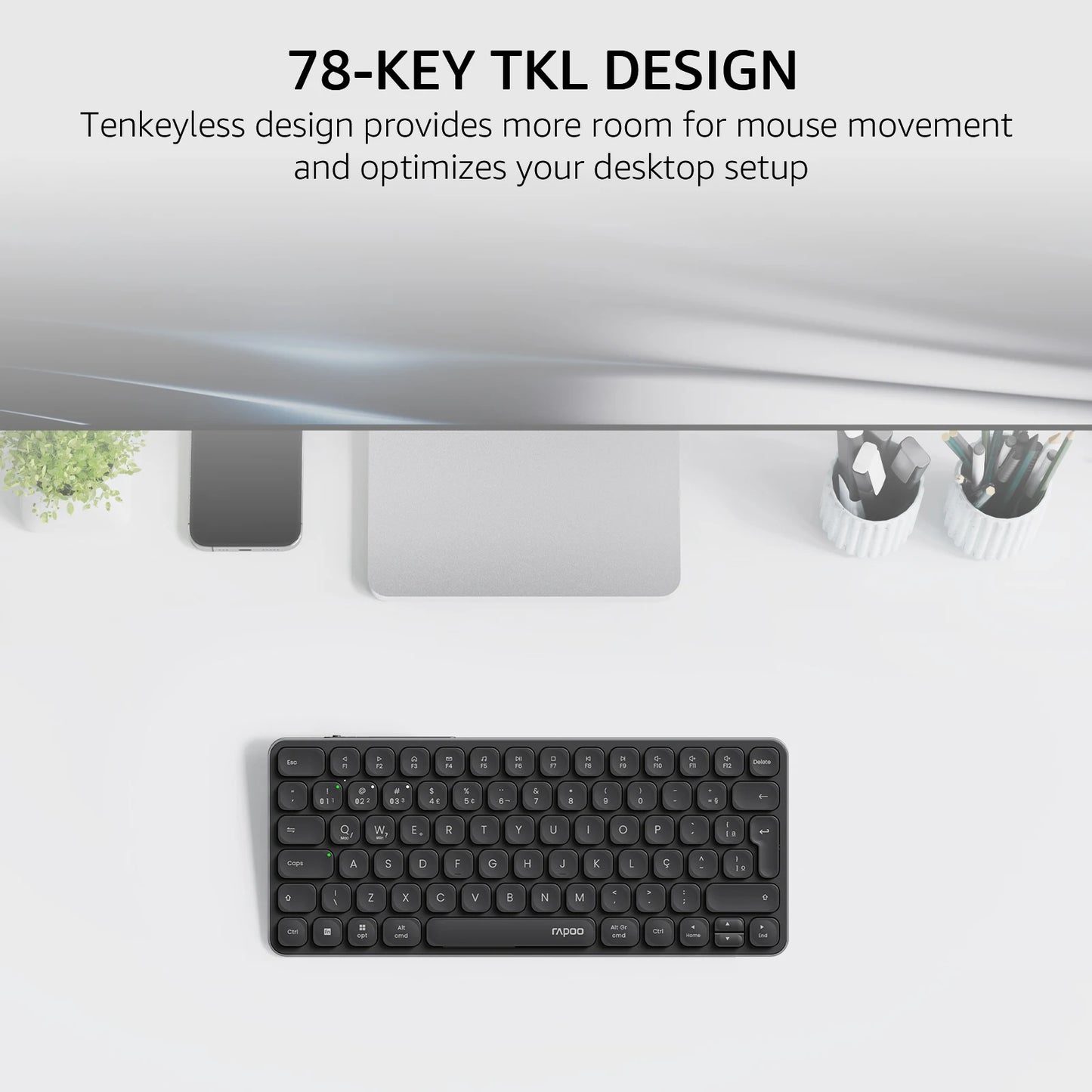 Rapoo E9050L/9010M ABNT2 Portuguese Brazil Multi-Device Bluetooth Wireless Keyboard Black Color with Multimedia Key