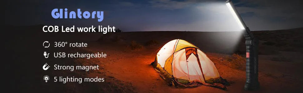 Rechargeable LED COB Work Light USB Magnetic Inspection Torch with Hook Dimmable Flashlight for Car Repair Camping 18650