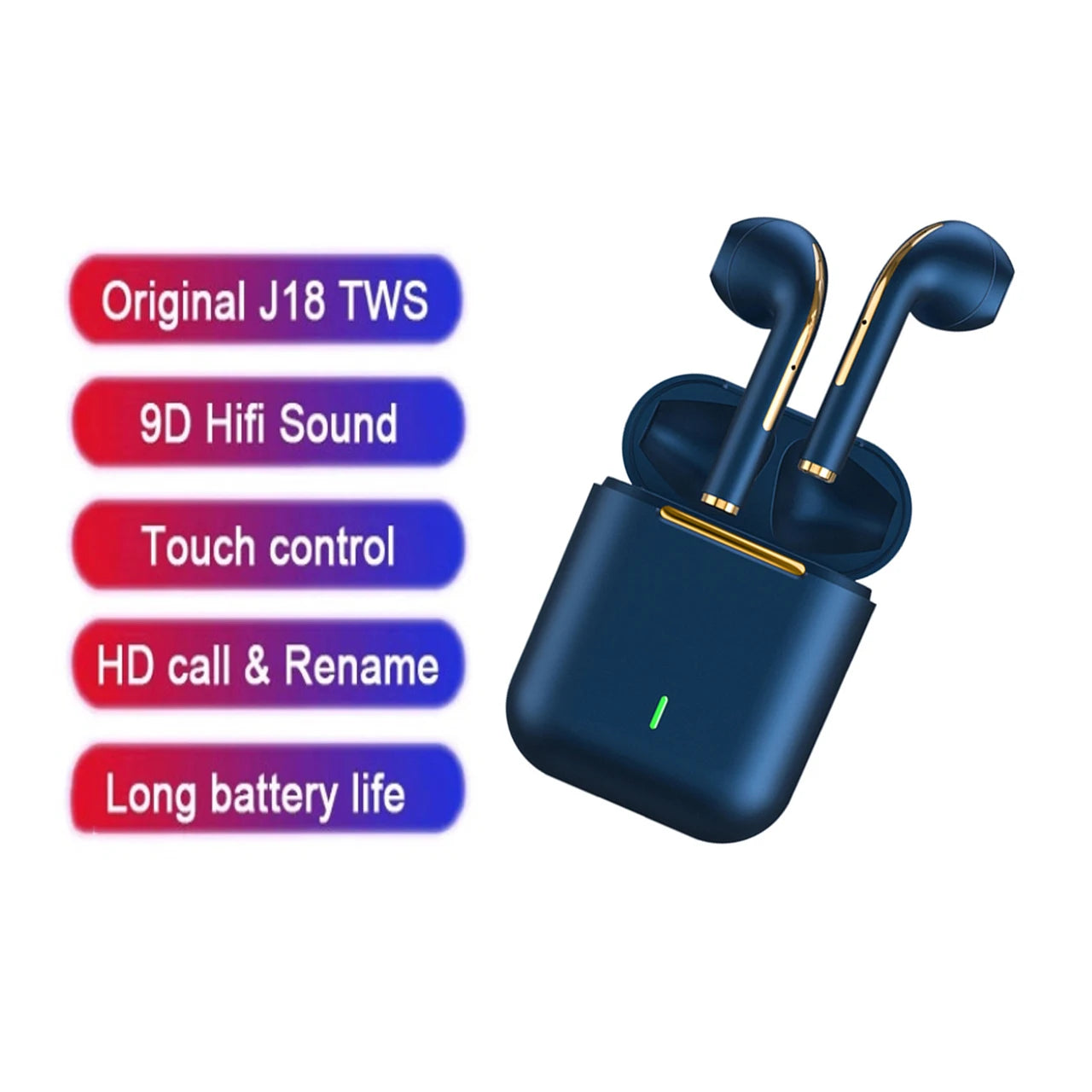 J18 TWS Wireless Earbuds, 5.3 Bluetooth Headphones Long Playtime, Noise Cancelling Voice Call, for Gaming, Business & Sports