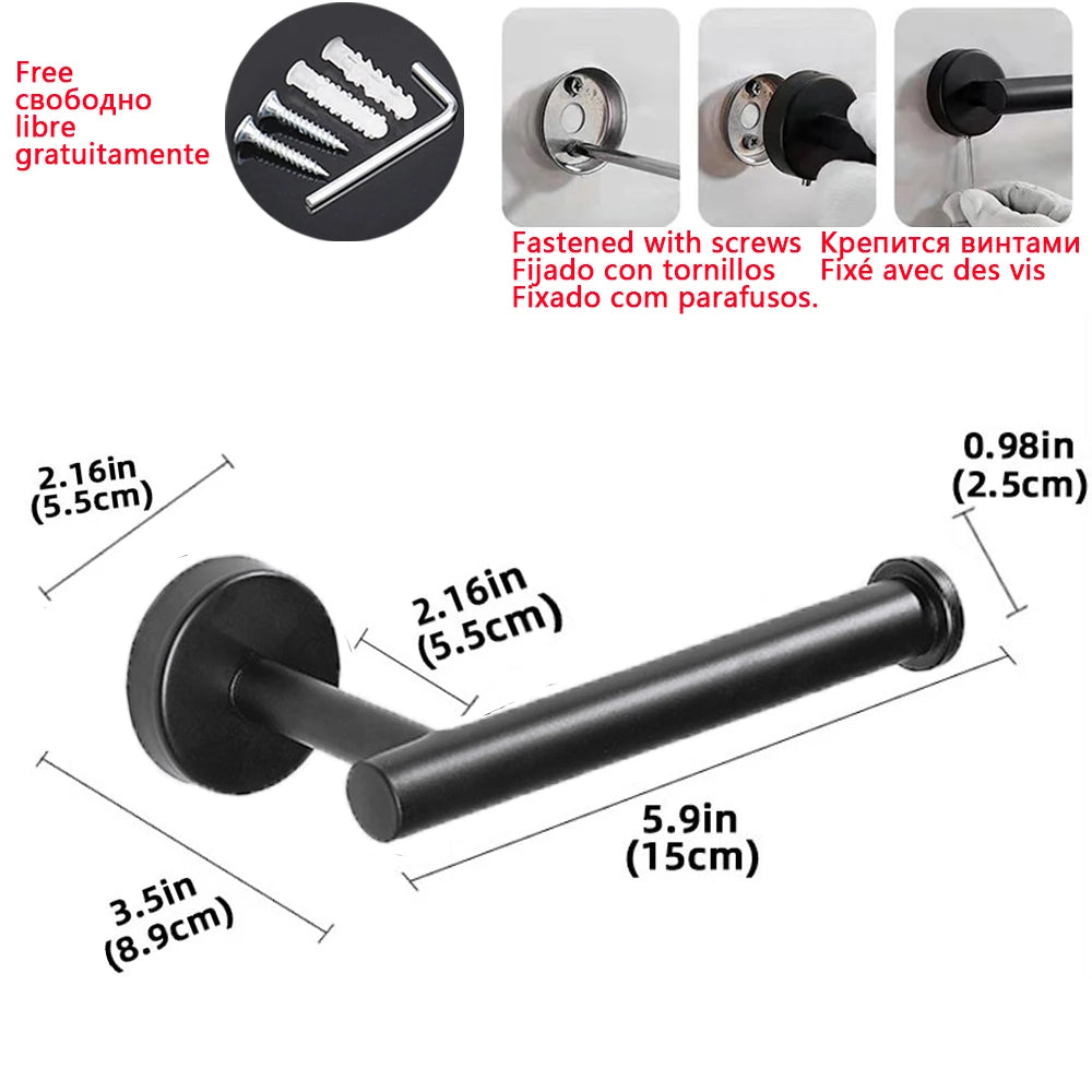 No Drill Toilet Paper Holder Wall Mount Self Adhesive Stainless Steel Towel Bar Ring Tissue Roll Dispenser For Bathroom Kitchen