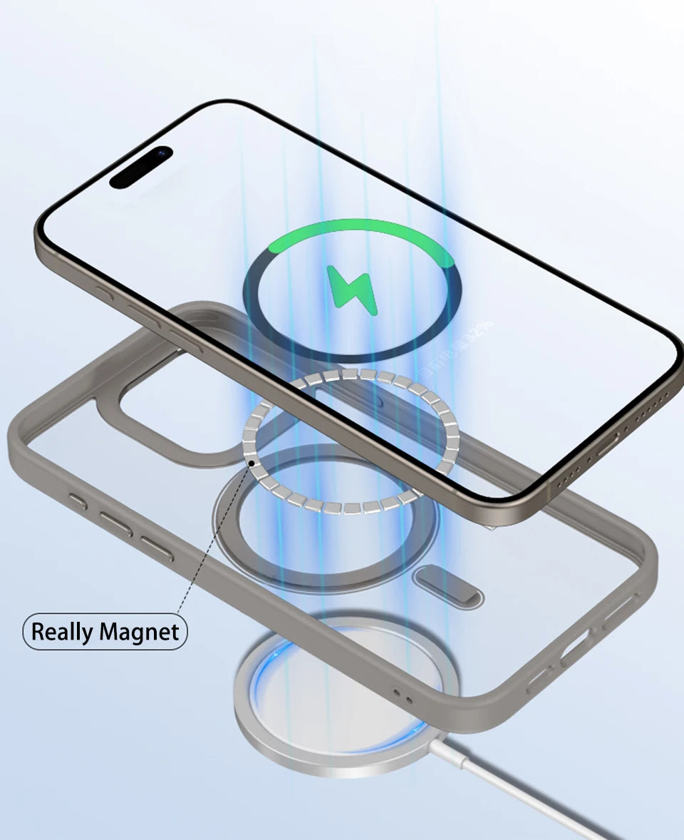 Luxury For Magsafe Transparent Case For iPhone 17 16 15 14 13 12 11 Pro Max Plus Air Magnetic Wireless Charge Cases Clear Cover