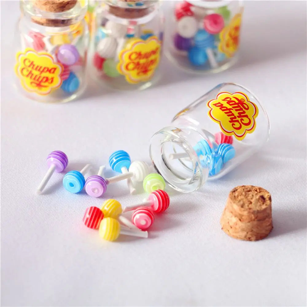 New 1/12 Miniature Food Dessert Sugar Mini Lollipops With Case Holder Candy For Doll House Kitchen Furniture Toys Accessories