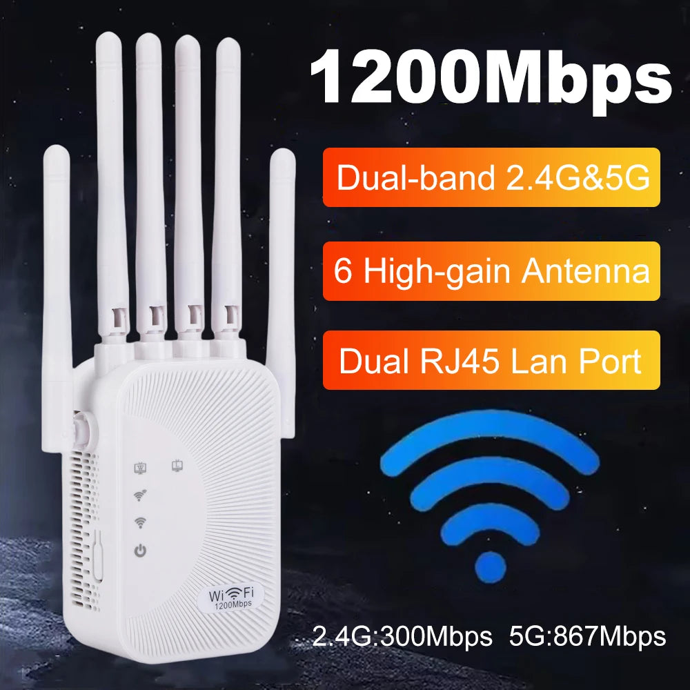 Kebidumei 1200/300Mbps Wifi Repeater Amplifier 2.4G 5G Network Expander Range Extender WiFi Signal Booster Wireless Wi-Fi Router