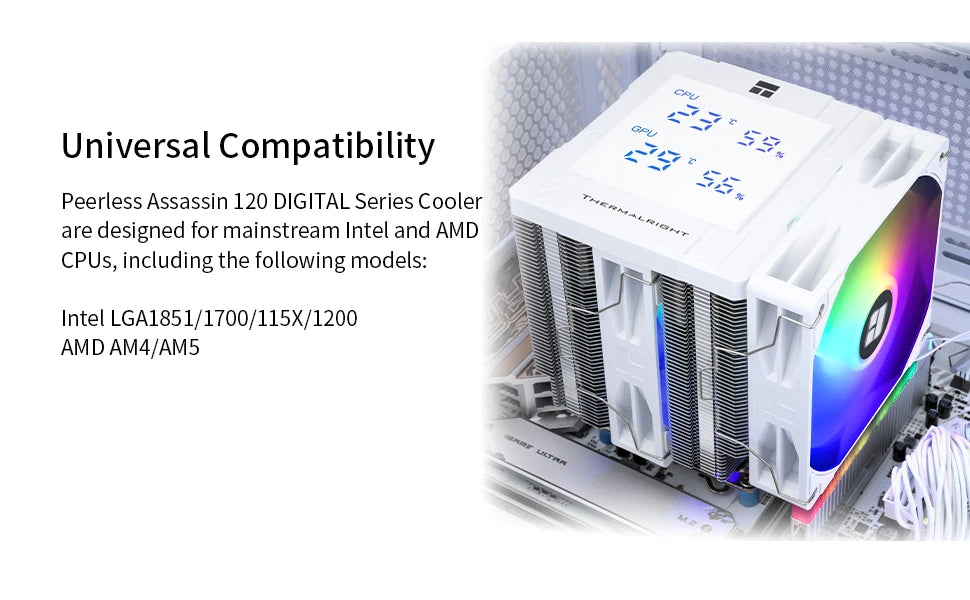 Thermalright Peerless Assassin 120 ARGB Digital Black CPU Air Cooler Supports LGA1851/1700/115X/1200/ AMD AM4/AM5