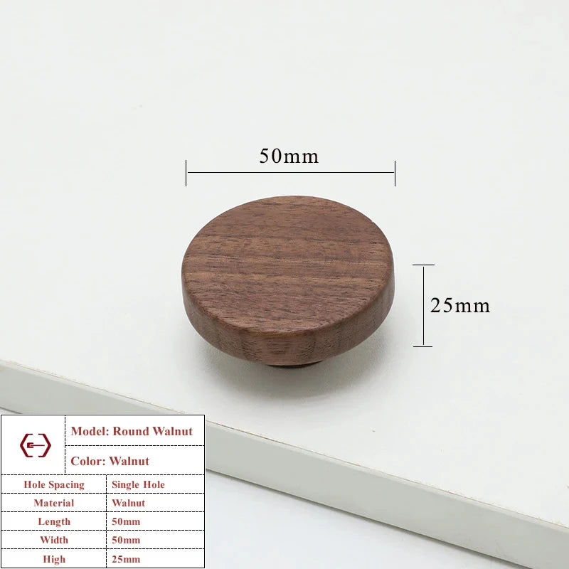 Walnut Beech Kitchen Cabinet Handle Drawer Solid Wood Furniture Door Drawer Round Knob Cupboard Wooden Handle Hardware Long Pull