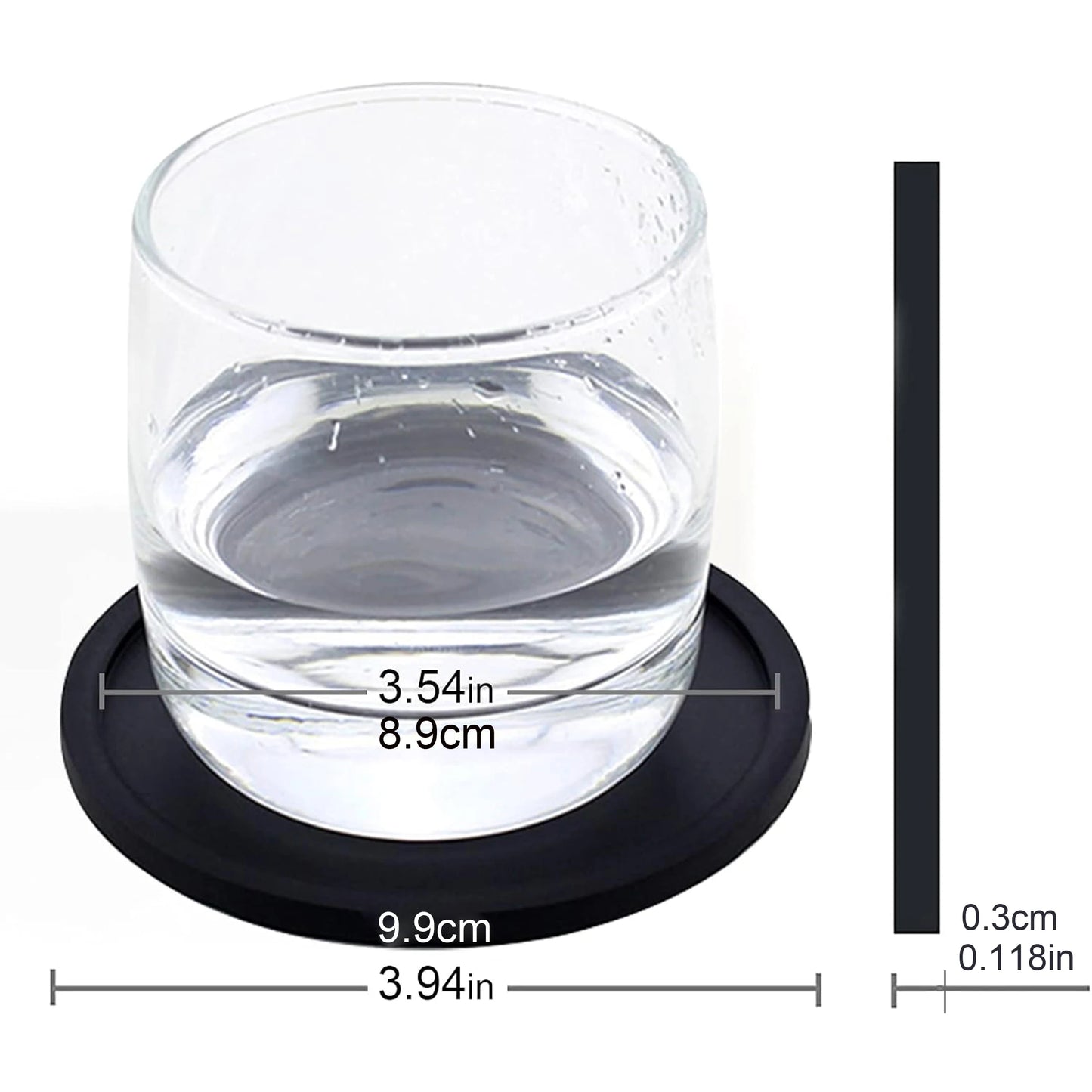 Non Slip Silicone Drink Coasters Large Black Cup Coaster Set for Outdoor & Indoor Drinks - Anti Stain & Heat Resistant - Cup Tab