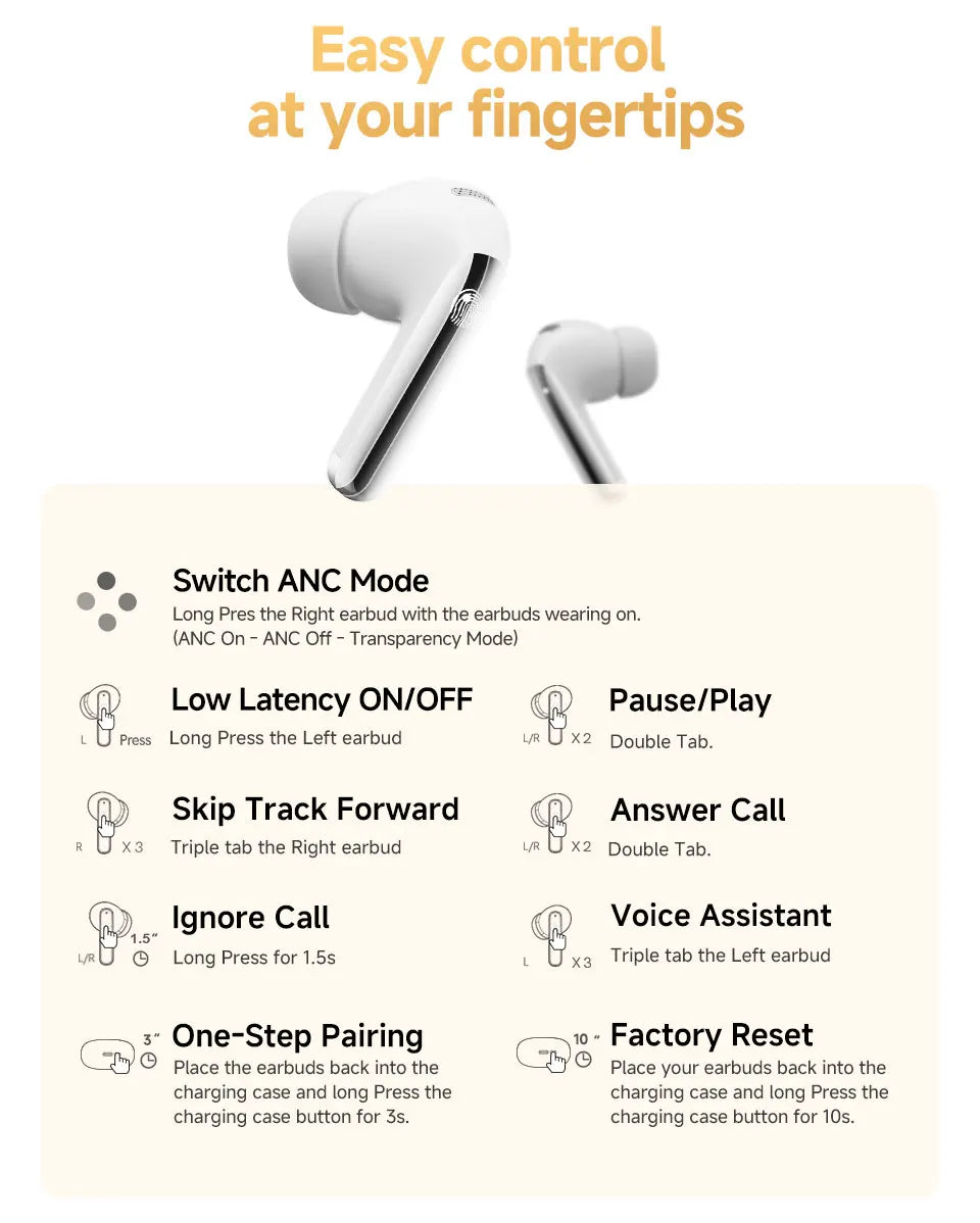 QCY MeloBuds Pro Adaptive Hybrid Active Noise Cancelling Wireless Earbuds 46dB Bluetooth 5.3 LDAC Hi-Res Audio 34H Earphones