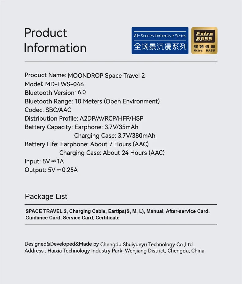 MOONDROP Space Travel 2 earphone HiFi Noise-Canceling TWS wiress Bluetooth 6.0 ANC Low-latency Game Mode SBC/AAC gaming headset