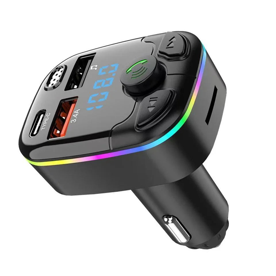 Car Charger Bluetooth 5.0 FM Transmitter Handsfree PD Type-C Dual USB Ambient Player MP3 Charger Type-C Wireless Light