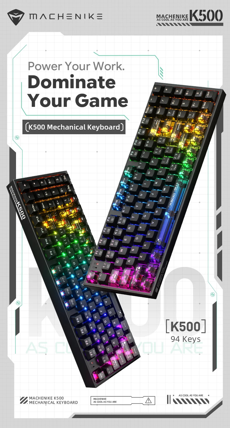 MACHENIKE K500 Mechanical Keyboard Wired Gaming Keyboard K500-B94 Hot Swappable 94 Keys 90% Layout RGB BackLight for PC Laptop