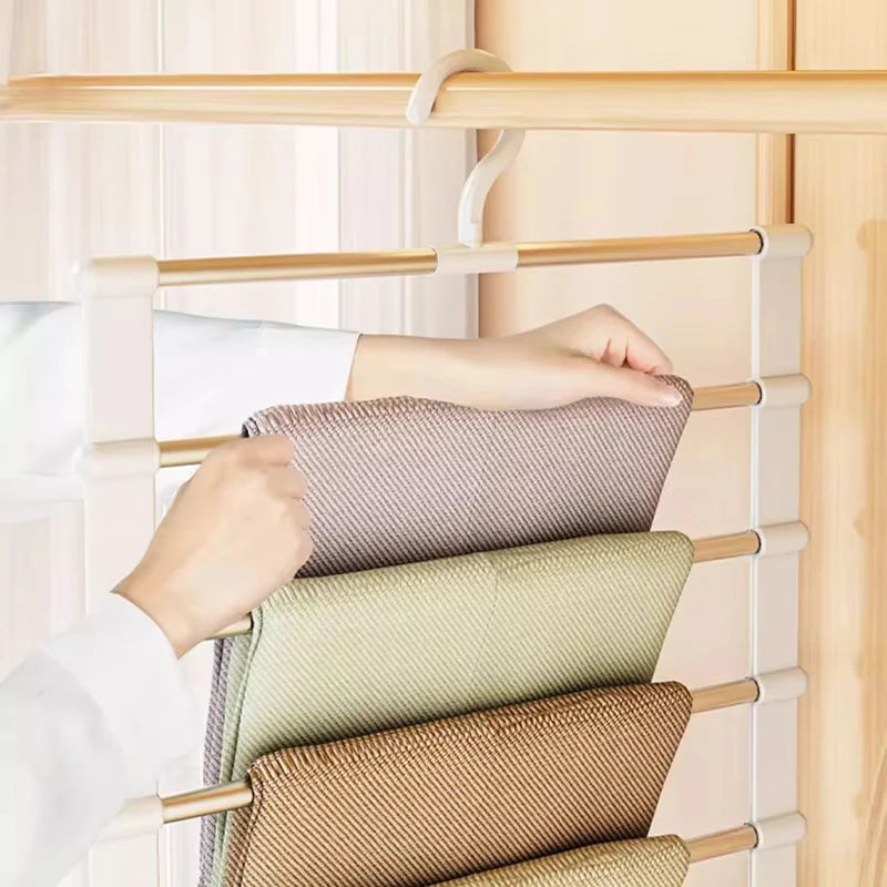 7 Layers Stainless Steel Pants Hanger Space Saving Closet Organizer Trousers Rack Non-Slip Wardrobe Storage Clothes Rack
