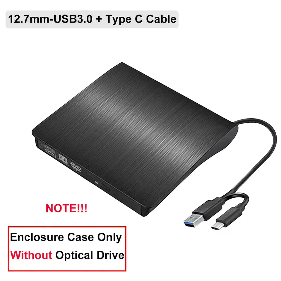 New Drive Enclosure 9.5mm USB 3.0 Type C SATA External DVD CD-ROM RW Player Optical Drives Enclosure Case for Laptop PC Desktop