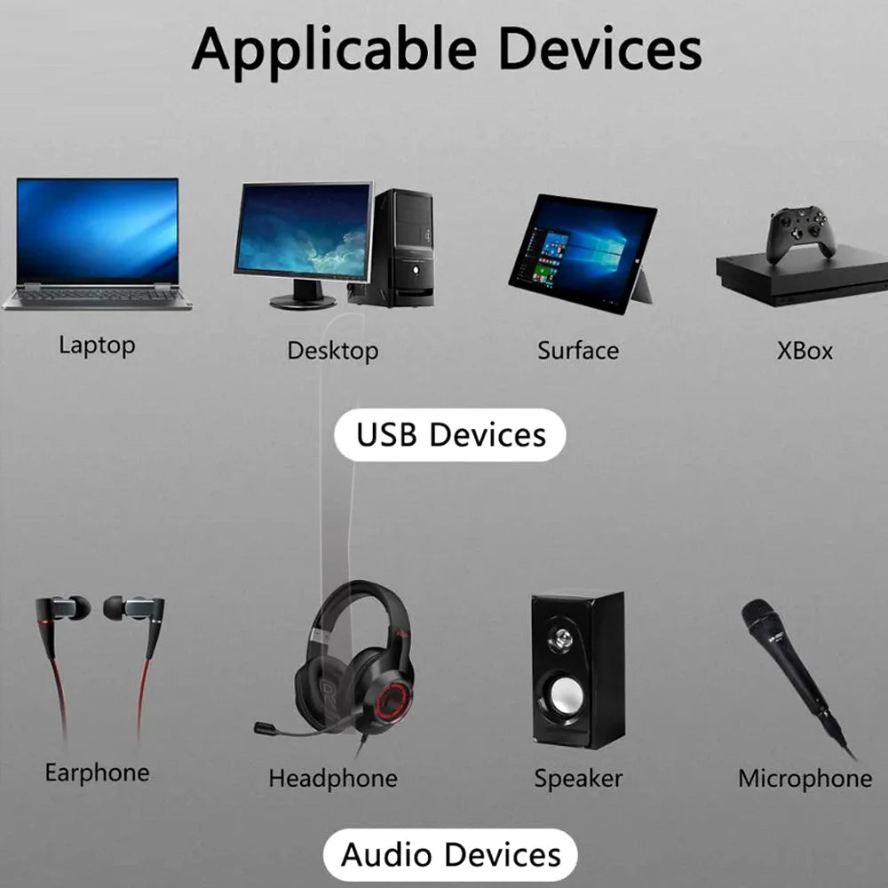 External USB Sound Card 3D Audio Headset Microphone Adapter for PC Desktop Support for Three-dimensional Sound Plug And Play