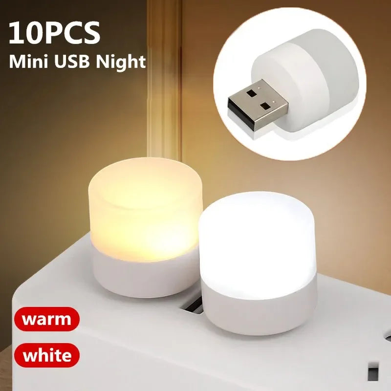 Small USB Night Light Computer Mobile Power Charging Mini Book Lamps LED Light Warm White Eye Protection Reading Light 1/10Pcs