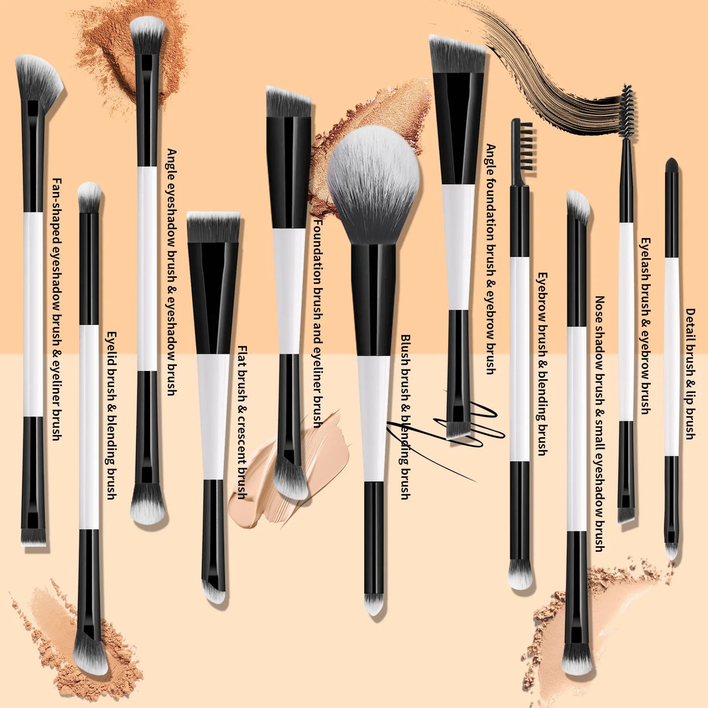 11 full set of eye makeup brushes, double-head design, eyeshadow brush, smudge brush, eyebrow brush, full set of beauty tools