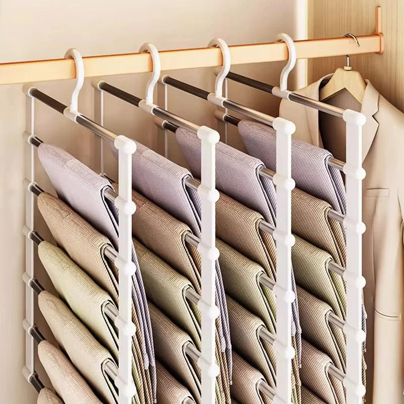 7 Layers Stainless Steel Pants Hanger Space Saving Closet Organizer Trousers Rack Non-Slip Wardrobe Storage Clothes Rack