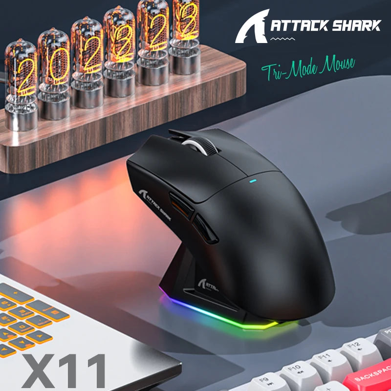 Attack Shark X11 Wireless Mouse,Tri-Mode Connection, PixArt PAW3311, Touch Magnetic Charging Base, Macro Gaming Mouse