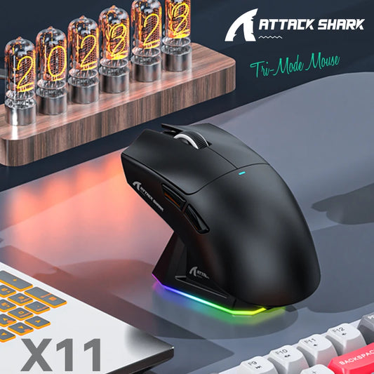 Attack Shark X11 Wireless Mouse,Tri-Mode Connection, PixArt PAW3311, Touch Magnetic Charging Base, Macro Gaming Mouse