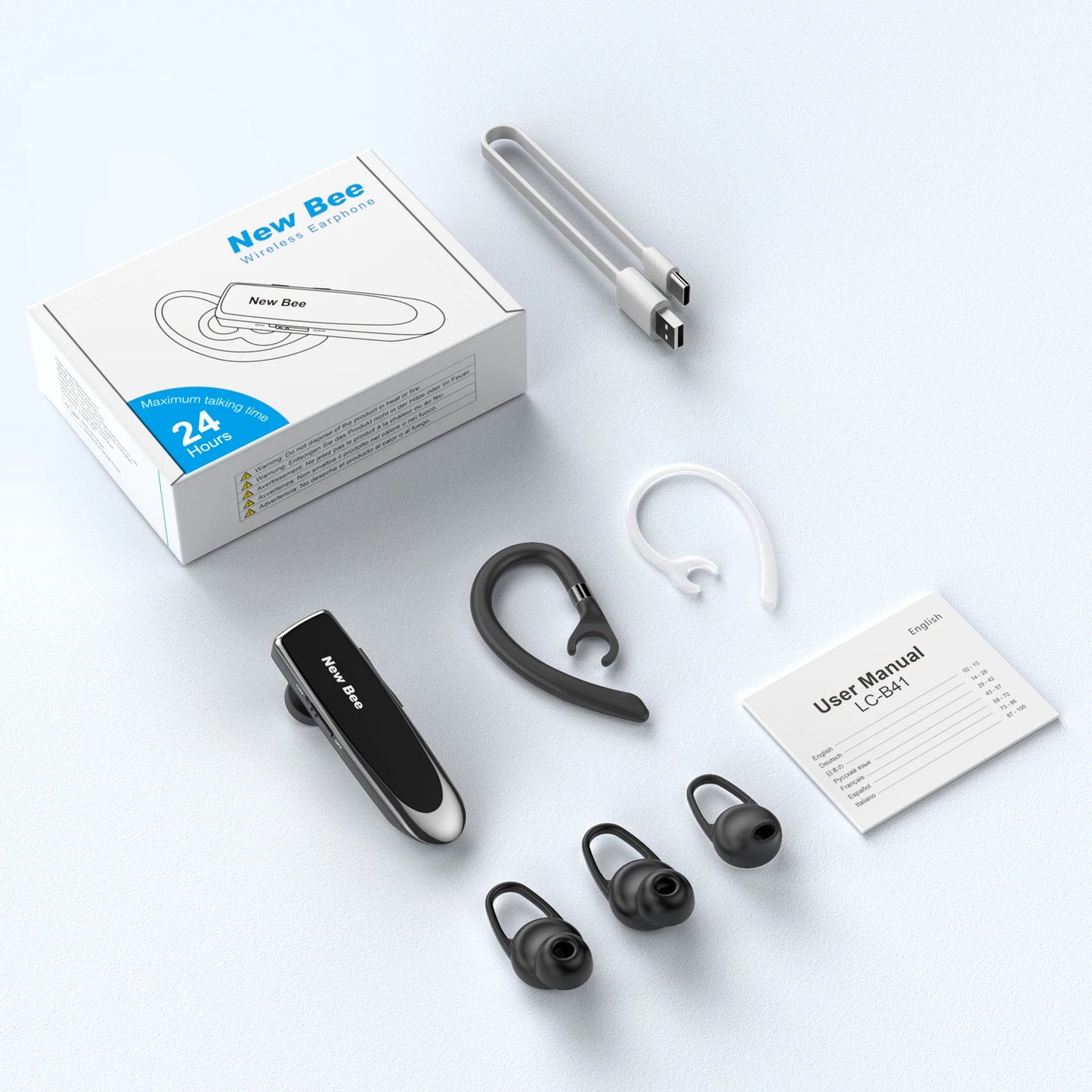 New Bee B41 Wireless Bluetooth 5.0 Earphones Hands-Free Mini Headset 22H Music Playing Earpieces With CVC 6.0 Mic For IPhones