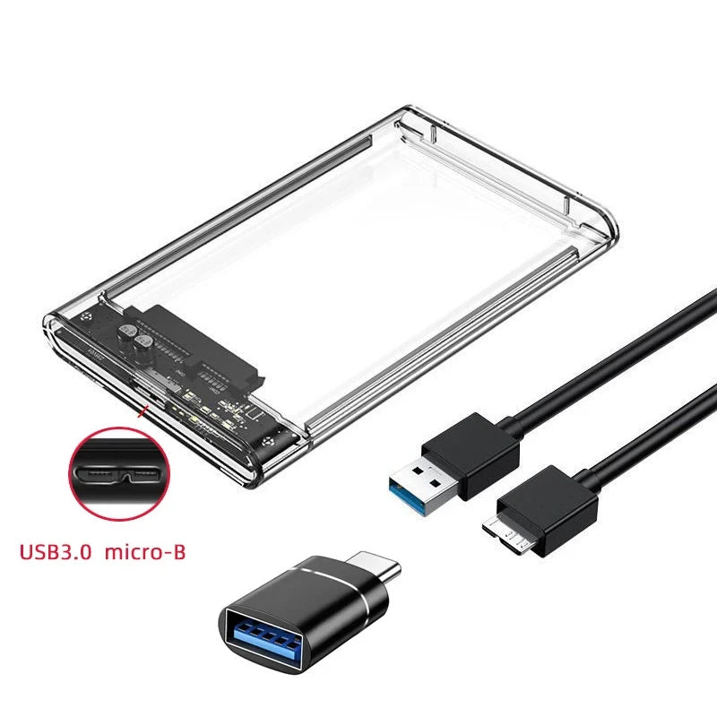 Transparent HDD Case HDD Enclosure 2.5 Inch SSD SATA To USB2.0 Type-C Adapter Portable External Hard Drive Box Tool-Free