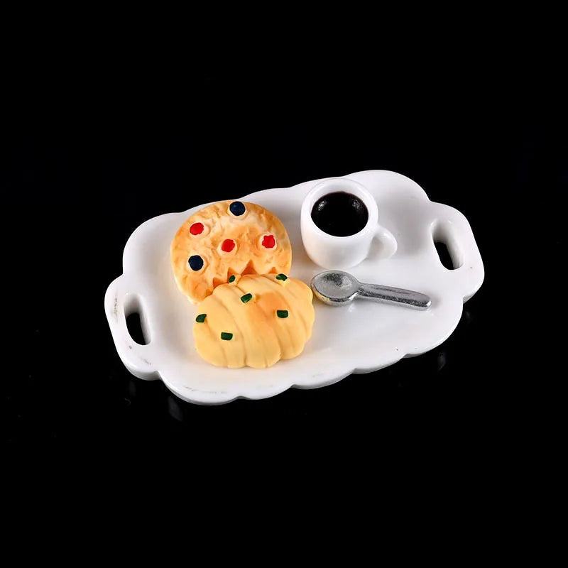 1set 1/12 Dollhouse Simulated Breakfast Afternoon Tea Set Dollhouse Mini Kitchen Food Decoration For Kid Pretend Play Toys