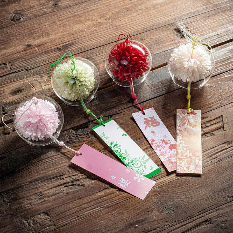 1PC Japanese Wind Bell Japan Wind Chime Handmade Glass Furin Home Spa Kitchen Office Decor Sakura Cherry Blossom Pattern Pendant