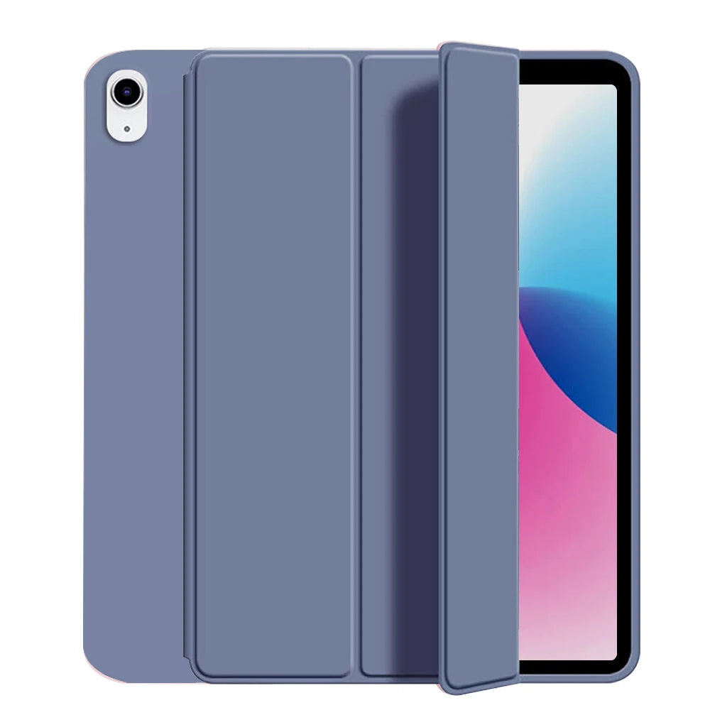 for iPad 5/6/7/8/9/10th gen Compatible with Air 4/5/6/7 Pro 11, three fold stand intelligent protective cover with soft TPU case