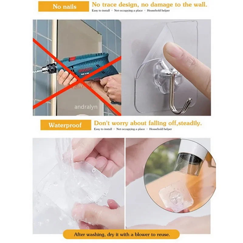Transparent Wall Hooks Hangers Self Adhesive Door Wall Hangers Hooks Suction Heavy Load Rack For Kitchen Bathroom Accessories