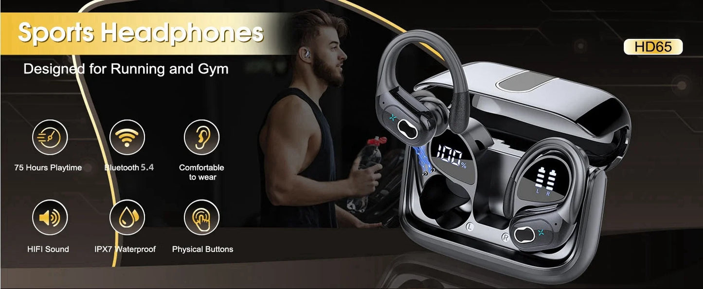 Original GDLYL HD65 TWS Bluetooth V5.4 Headphones Wireless LED Digital Display Earphones Noise Reduction Waterproof Headset New