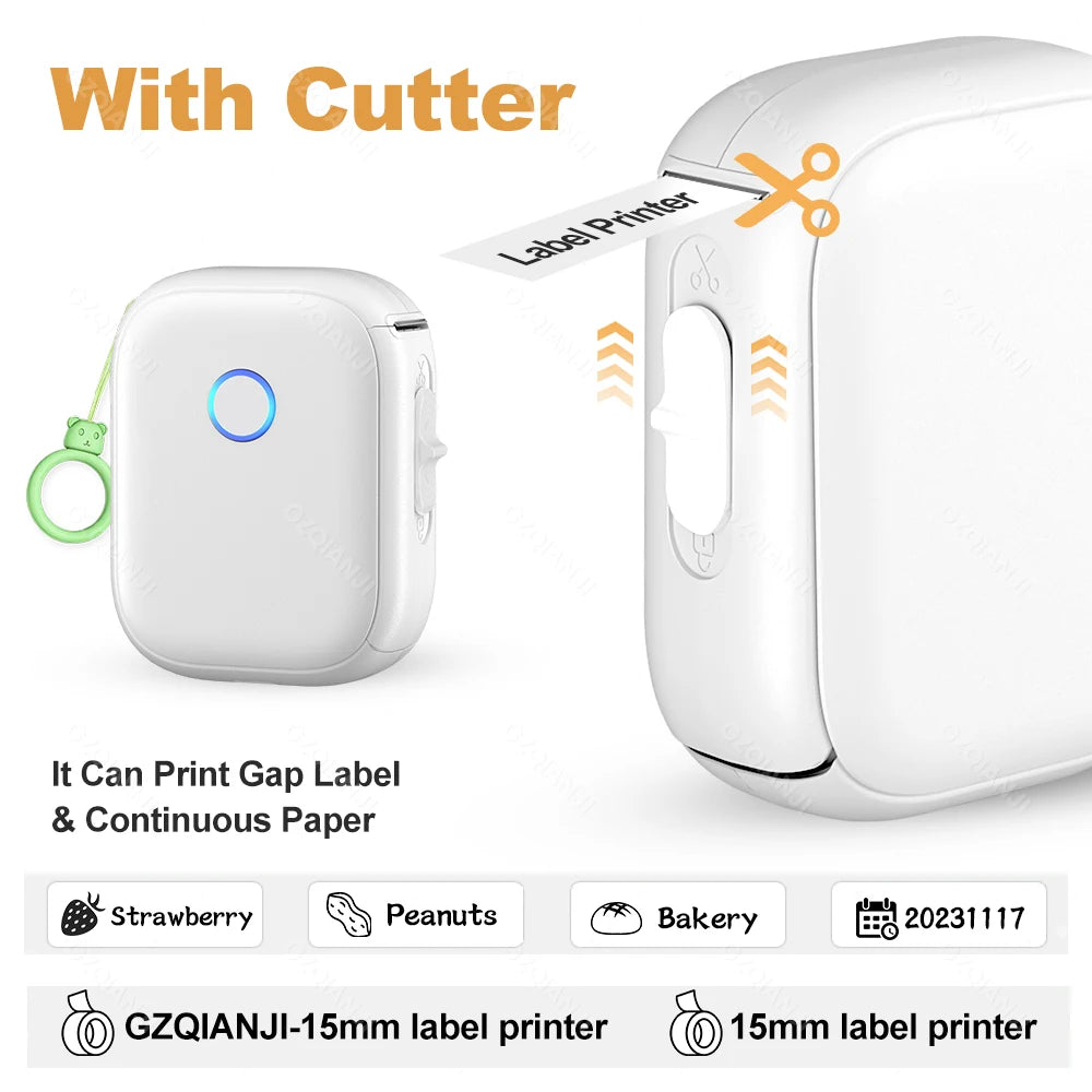 Portable Mini Labeling Printer Marklife P12 Thermal Adhesive Sticker Pocket Label Maker or 1Roll Spacer/Continues Label Paper