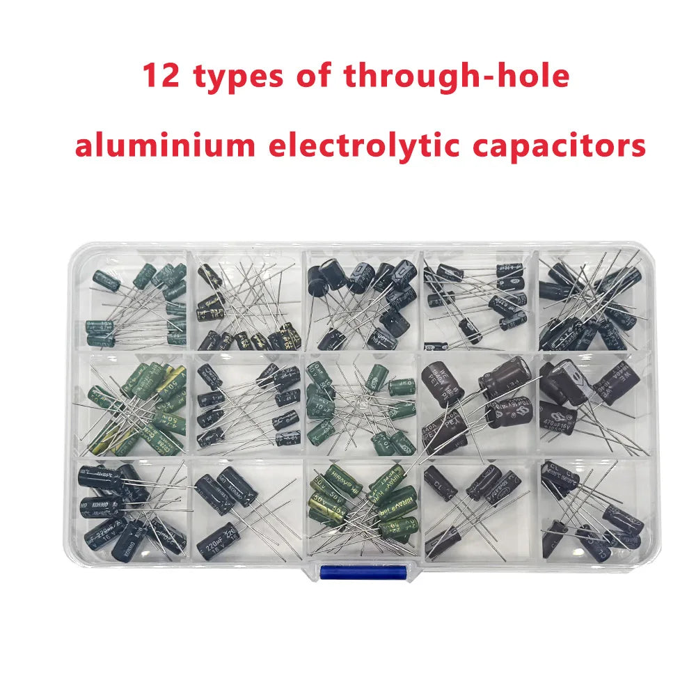 120pcs Electrolytic Capacitor  Aluminum Electrolytic Capacitor Kit 12 Values 1uF-470uF DIP Electrolyte Capacitors