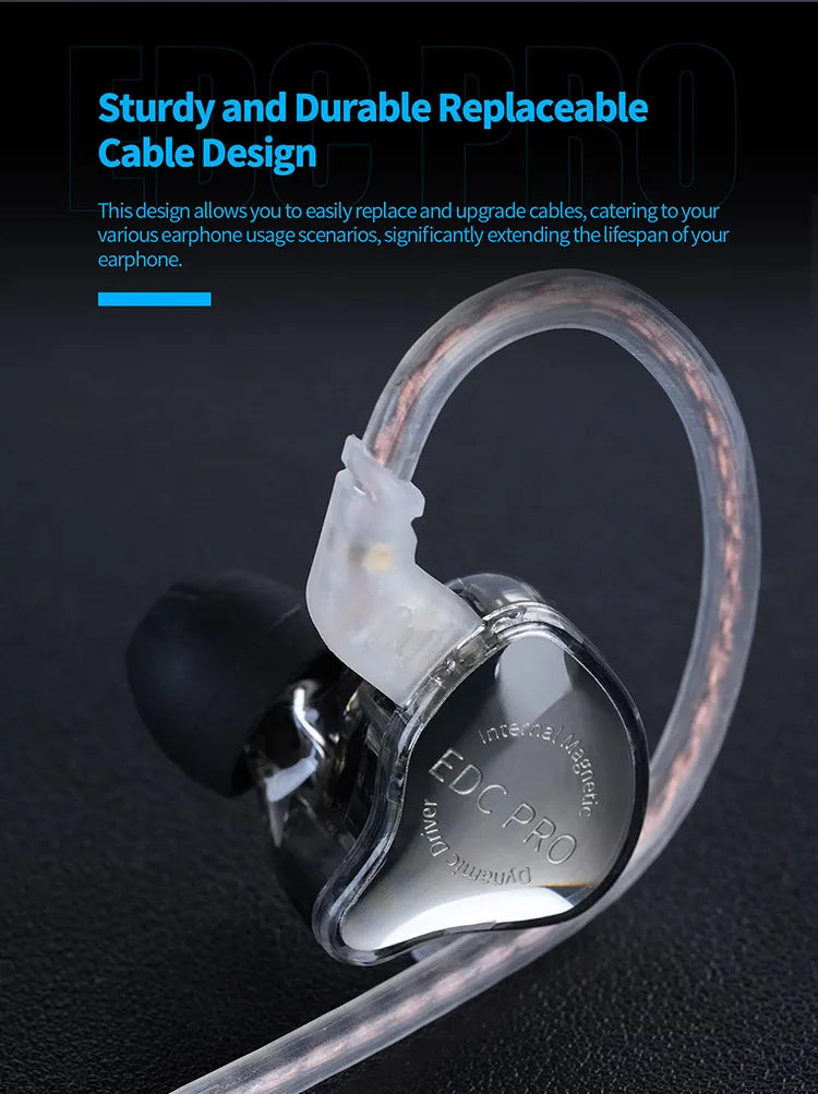 KZ EDC PRO upgraded high-quality dynamic HIFI in ear interchangeable cable wired motion noise cancelling headphones